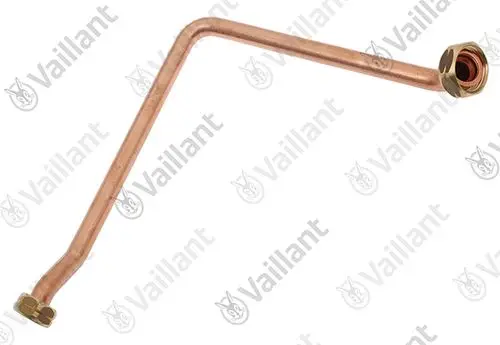 Kupferrohr von Vaillant mit einer Biegung und zwei Anschlussgewinden, geeignet für Heizungsinstallationen.